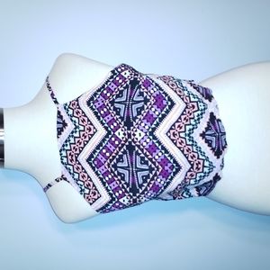 EXPRESS tribal print crop TOP XS Geometric multi Open Tie Back
